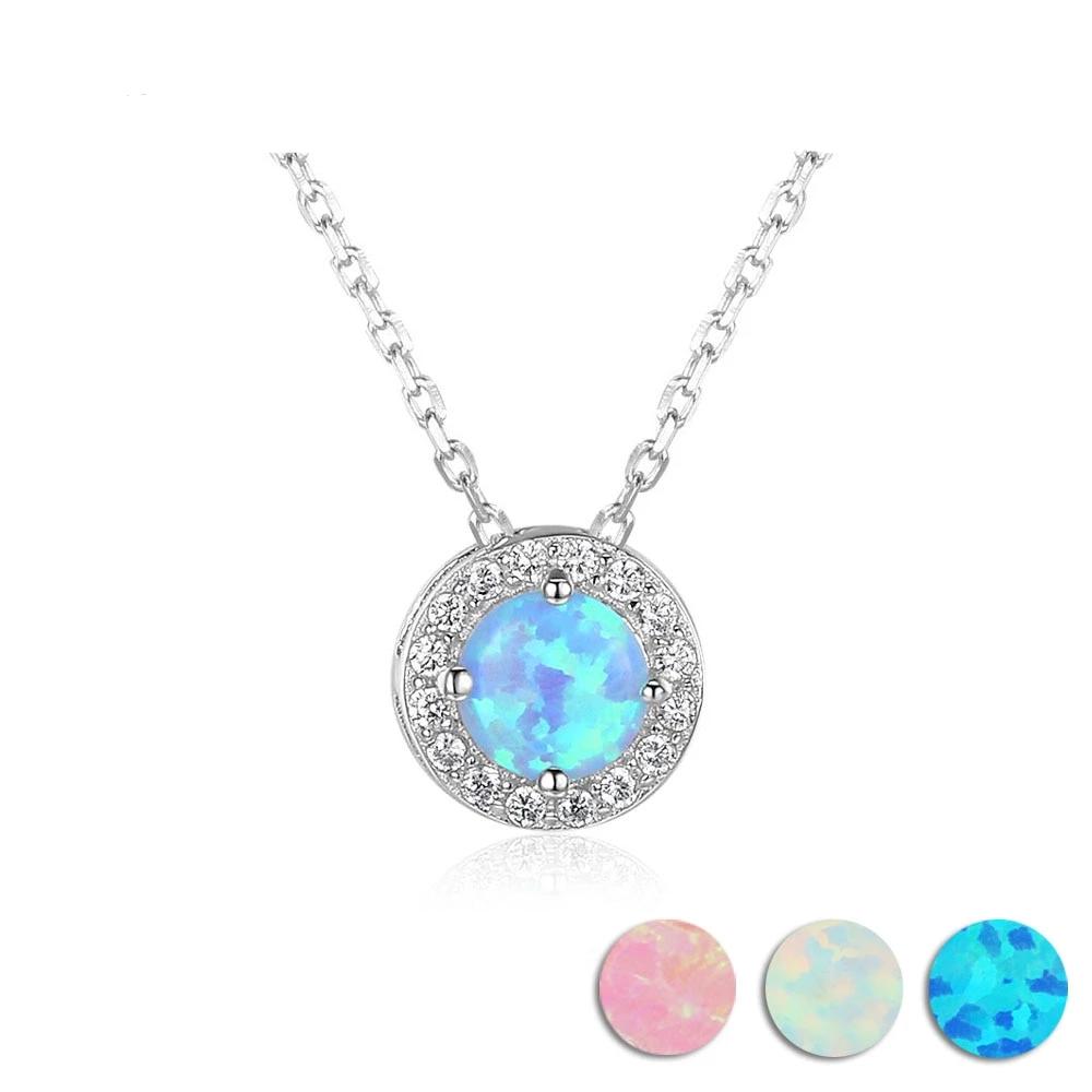 Genuine Sterling Silver Jewelry Necklace for Women with Elegant Round Opal Pendant-Customized Jewel