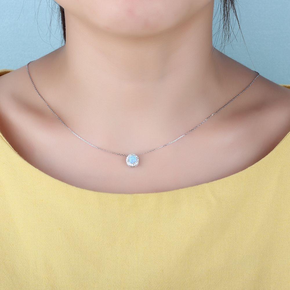 Genuine Sterling Silver Jewelry Necklace for Women with Elegant Round Opal Pendant-Customized Jewel