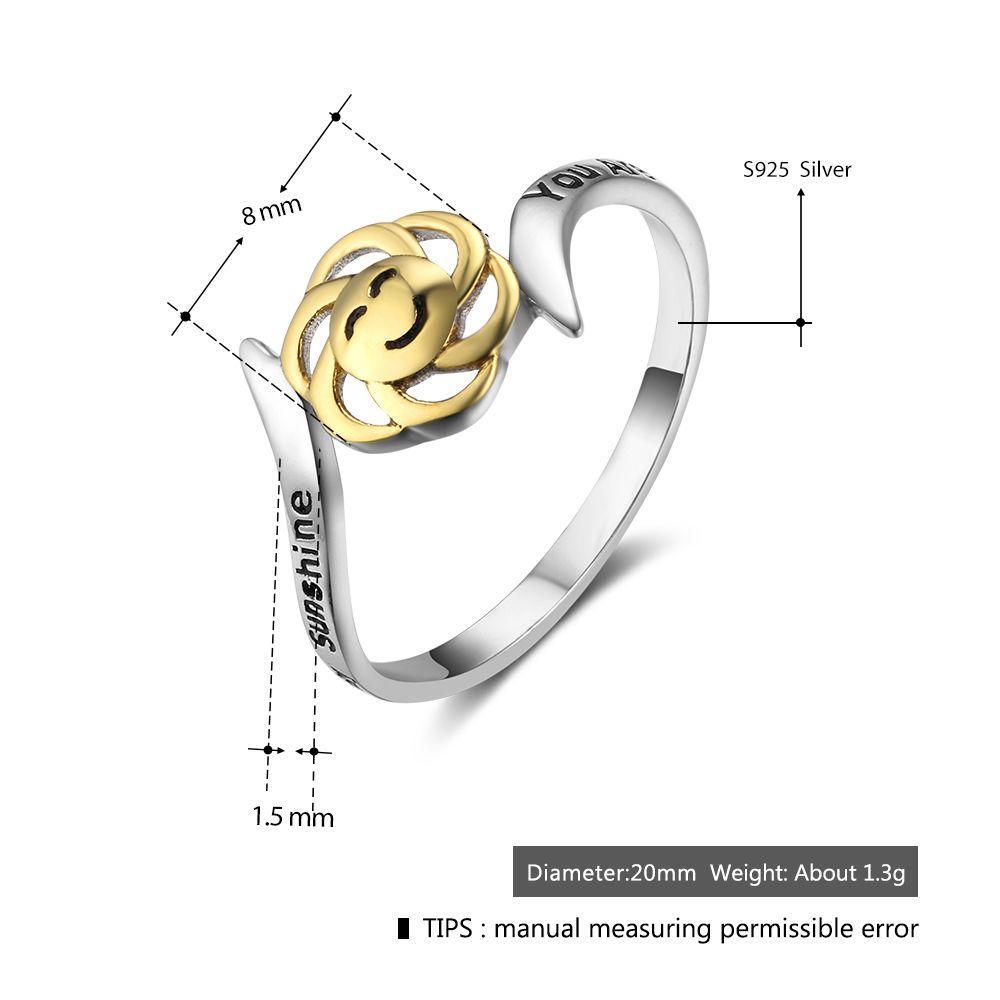 Sterling Silver Golden Sun Smiley Rings for Women - High and Low Buckle –Jewelry Gift for anniversary-Customized Jewel