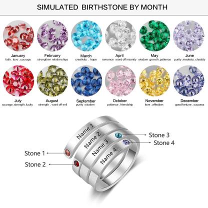 Personalized Women’s Stainless Steel Stackable Rings – Engrave Four Names – Four Custom Birthstones – Family Gift-Customized Jewel