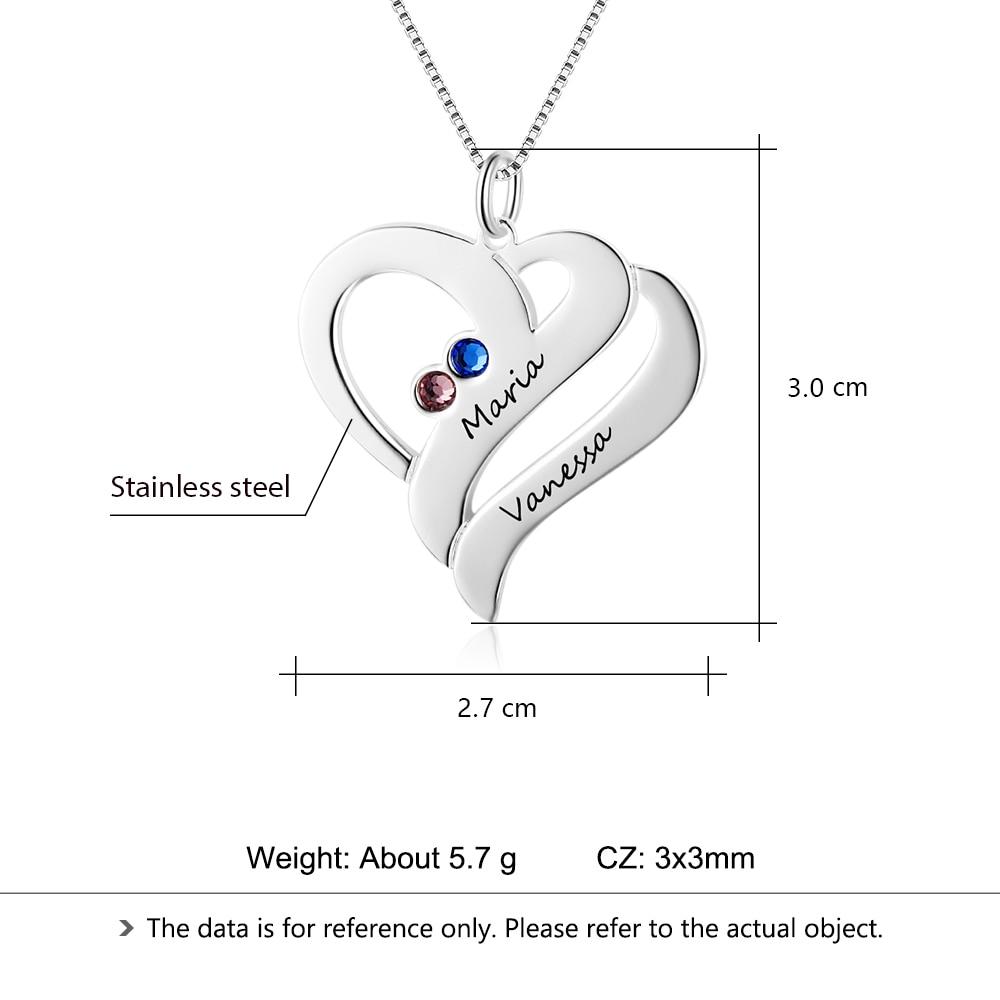 Personalized Stainless Steel Necklace - Heart Shaped Pendant - Two Custom Names & Birthstones - Customized Gifts-Customized Jewel