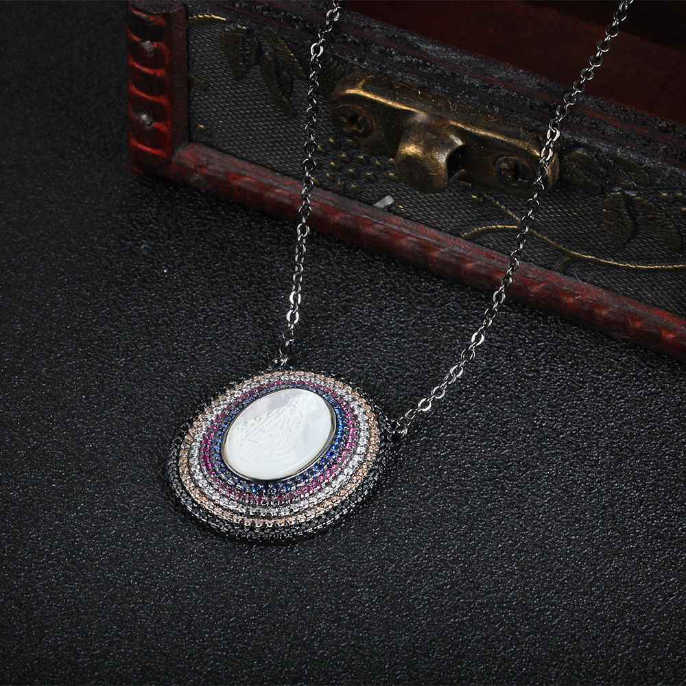 925 Sterling Silver Round Jade Stone Cubic Zirconia Pendant Choker Necklaces, Unique Jewelry Gift for Women-Customized Jewel