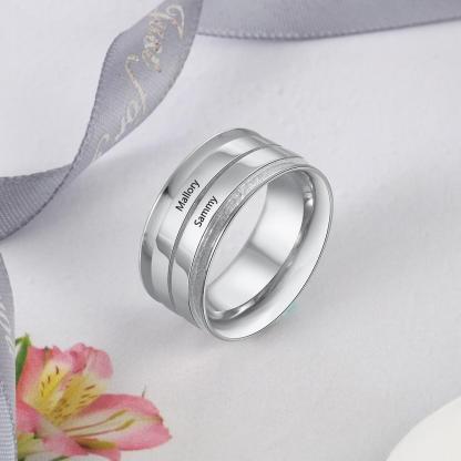Personalized Wide Two Lined Engrave Name Silver Rings, Trendy Wedding Bands, Different Size Options-Customized Jewel