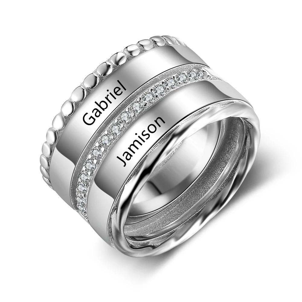 Unisex Personalized Double Top Rings, Engrave Two Custom Name, Trendy Wedding Bands-Customized Jewel