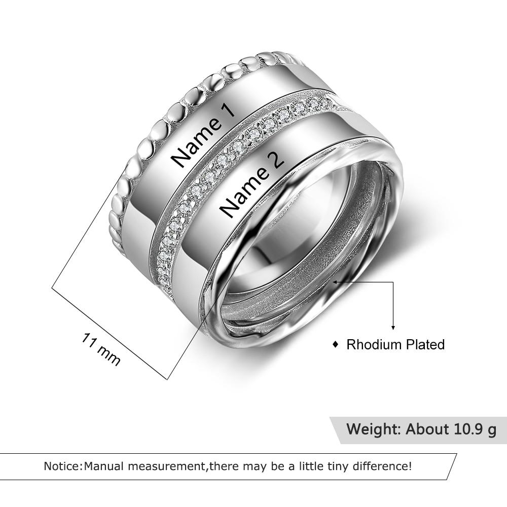 Unisex Personalized Double Top Rings, Engrave Two Custom Name, Trendy Wedding Bands-Customized Jewel