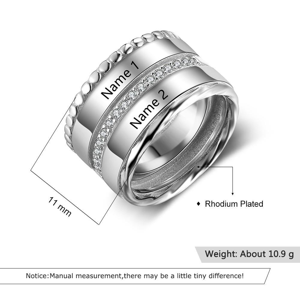 Unisex Personalized Double Top Rings, Engrave Two Custom Name, Trendy Wedding Bands-Customized Jewel