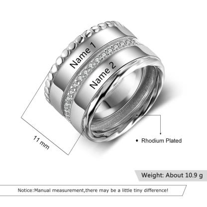 Unisex Personalized Double Top Rings, Engrave Two Custom Name, Trendy Wedding Bands-Customized Jewel