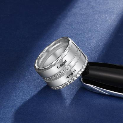 Unisex Personalized Double Top Rings, Engrave Two Custom Name, Trendy Wedding Bands-Customized Jewel