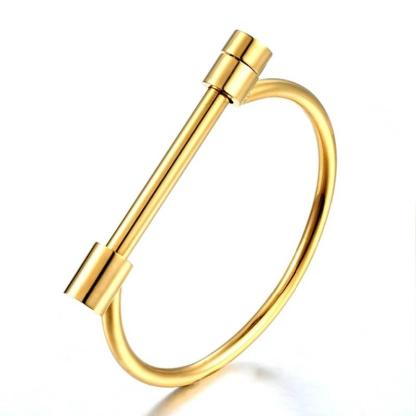 Shackle Screw Cuff Bangles for Women Punk Black Gun Rose Gold Color 316L Stainless Steel Bracelet-Customized Jewel