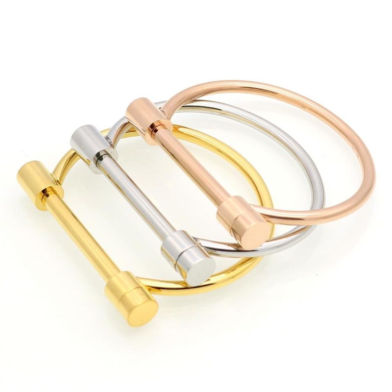 Shackle Screw Cuff Bangles for Women Punk Black Gun Rose Gold Color 316L Stainless Steel Bracelet-Customized Jewel