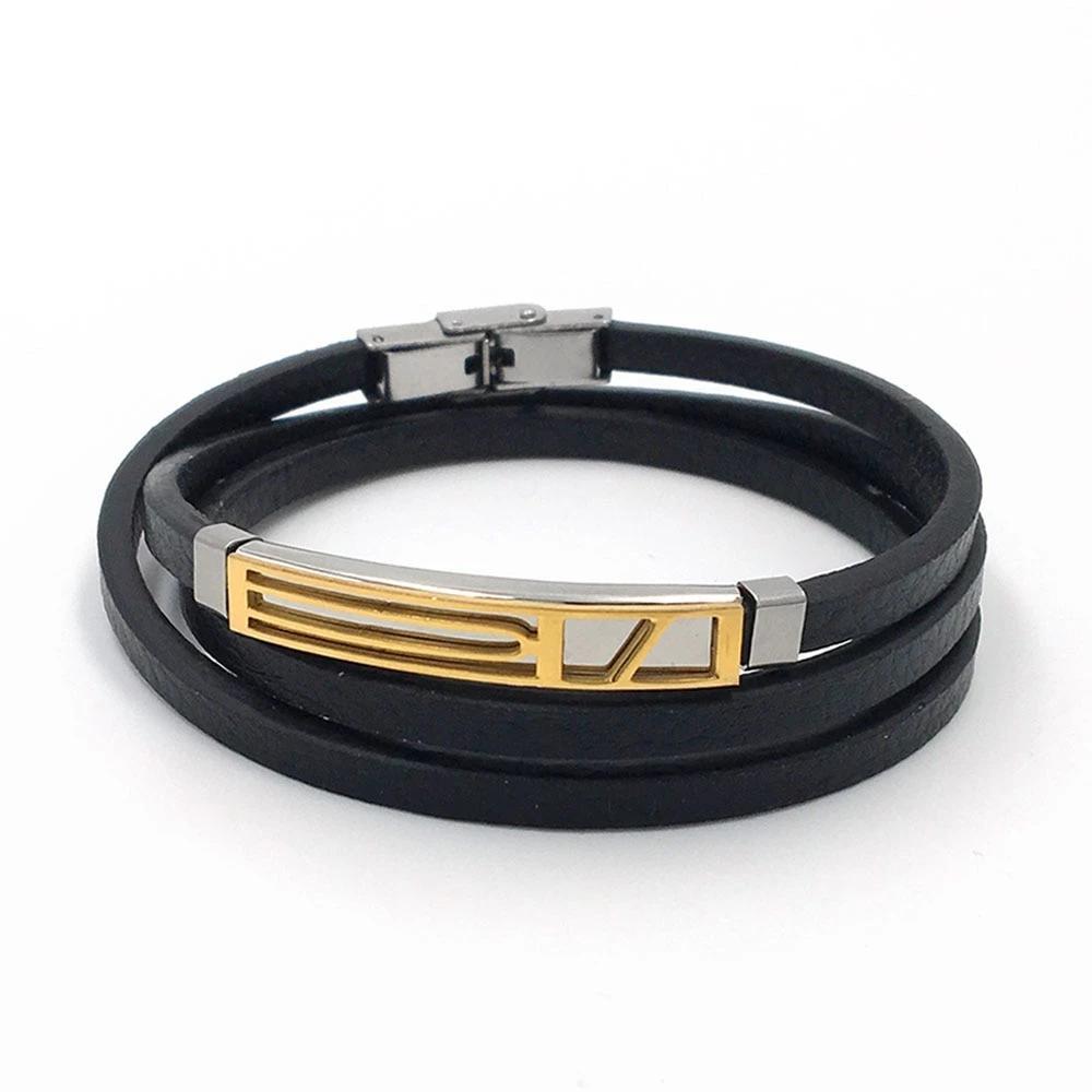 Men’s Trendy Stainless Steel Genuine Leather Bracelets, Fashionable Black Wrap Wristband Gift for Men-Customized Jewel