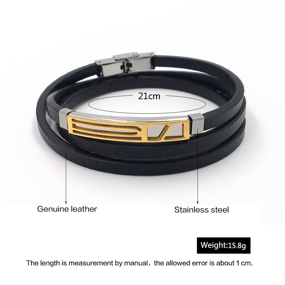Men’s Trendy Stainless Steel Genuine Leather Bracelets, Fashionable Black Wrap Wristband Gift for Men-Customized Jewel