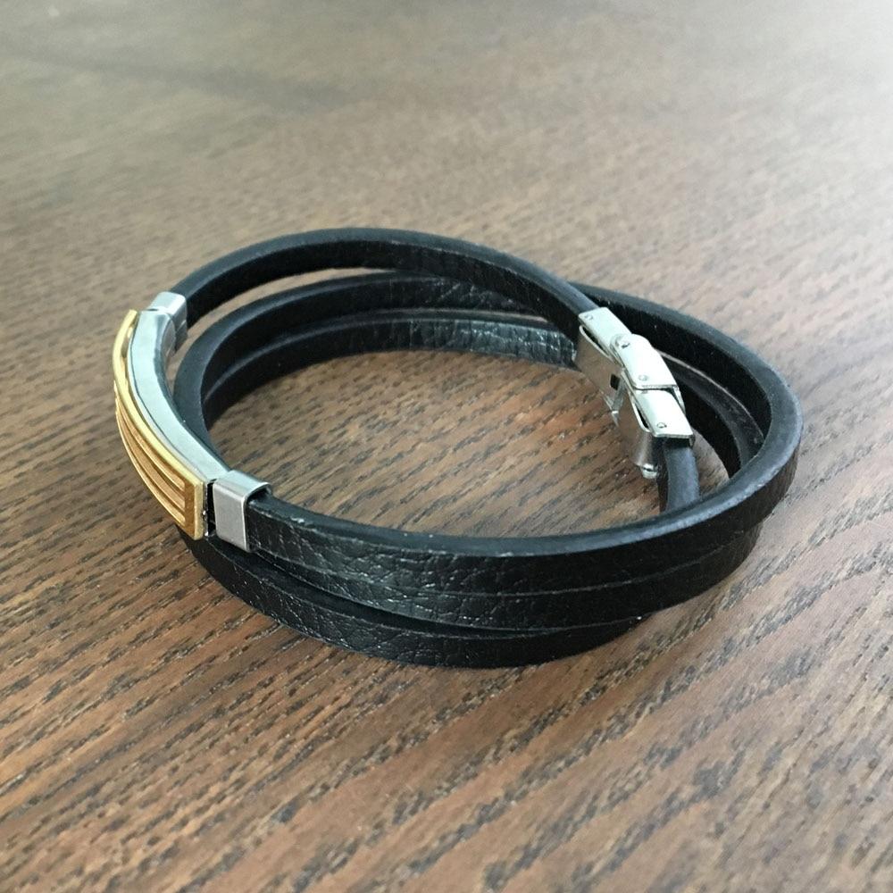 Men’s Trendy Stainless Steel Genuine Leather Bracelets, Fashionable Black Wrap Wristband Gift for Men-Customized Jewel