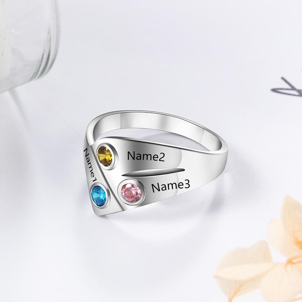 Personalized 925 Sterling Silver Rings for Women Customized 3 Names Birthstone Ring Mother Child Family Gift-Customized Jewel
