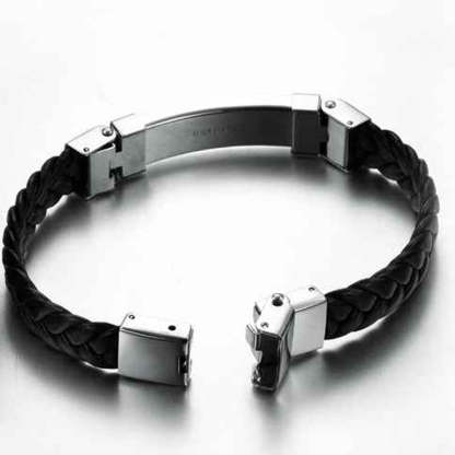 Wholesale Stainless Steel Men Jewelry Rope Bracelet Genuine PU Leather Specail Button For Men Bracelet-Customized Jewel