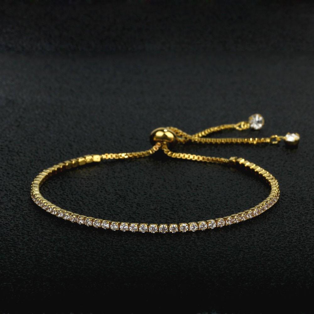 Party Jewelry Adjustable Bracelet for Women 2mm Cubic Zirconia Gold Color Bracelets & Bangles Gift For Her-Customized Jewel