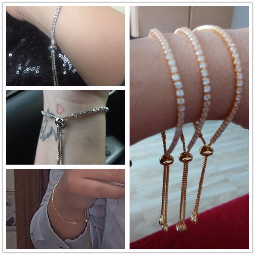 Party Jewelry Adjustable Bracelet for Women 2mm Cubic Zirconia Gold Color Bracelets & Bangles Gift For Her-Customized Jewel