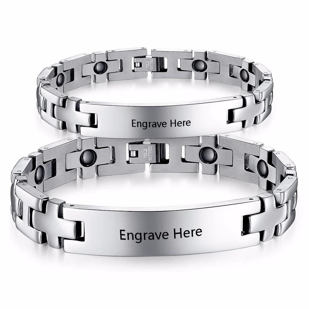 2pcs Personalized Engrave Hologram Bracelets For Lovers' Custom Text Stainless Steel Bracelets & Bangles-Customized Jewel