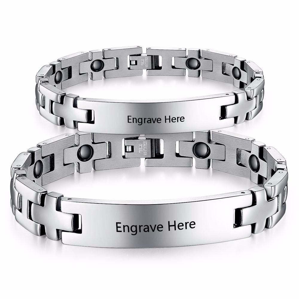 2pcs Personalized Engrave Hologram Bracelets For Lovers' Custom Text Stainless Steel Bracelets & Bangles-Customized Jewel