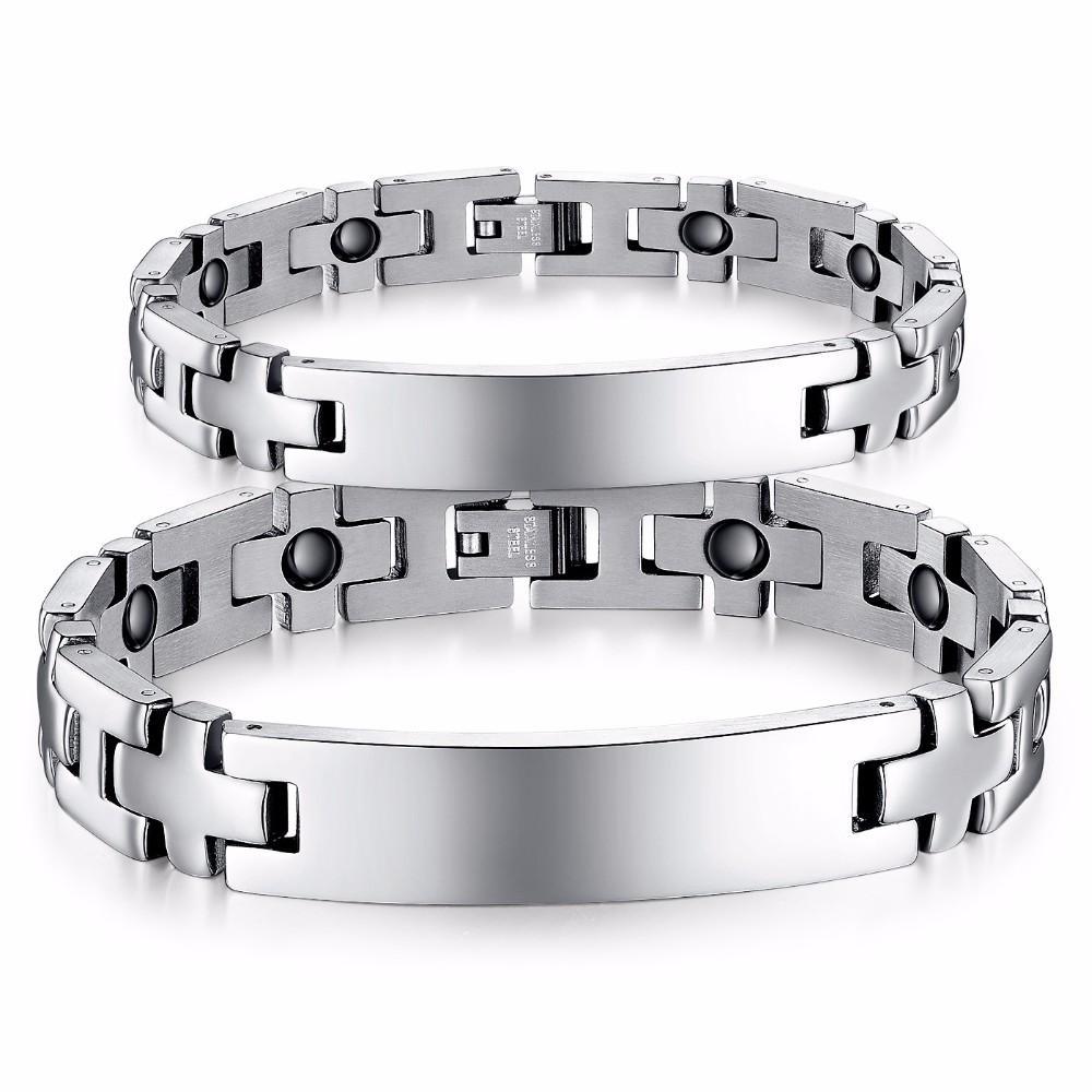 2pcs Personalized Engrave Hologram Bracelets For Lovers' Custom Text Stainless Steel Bracelets & Bangles-Customized Jewel