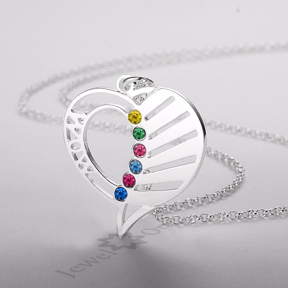 Personalized 925 Sterling Silver Heart Pendant Necklace, Engrave 6 Custom Names & Birthstones Necklace, Gift Jewelry for Friends & Family-Customized Jewel