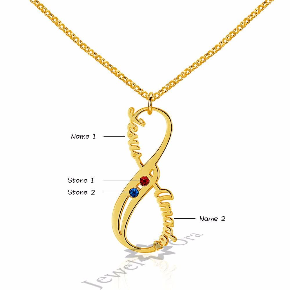 Personalized 925 Sterling Silver | Fashion Jewelry | Birthstone 8 Shape Pendants | Two Custom Names-Customized Jewel