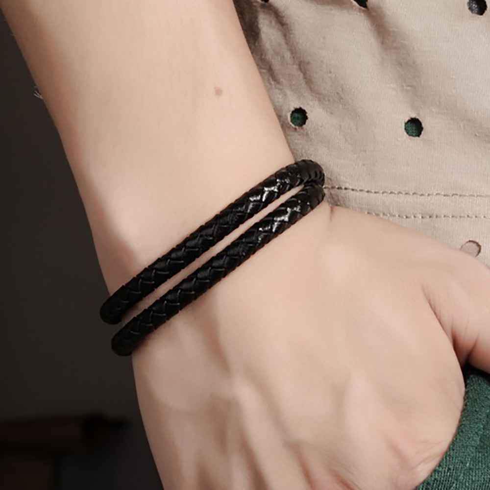 Fashion Stainless Steel Genuine Leather Bracelets & Bangles, Casual Sports Accessory for Men-Customized Jewel