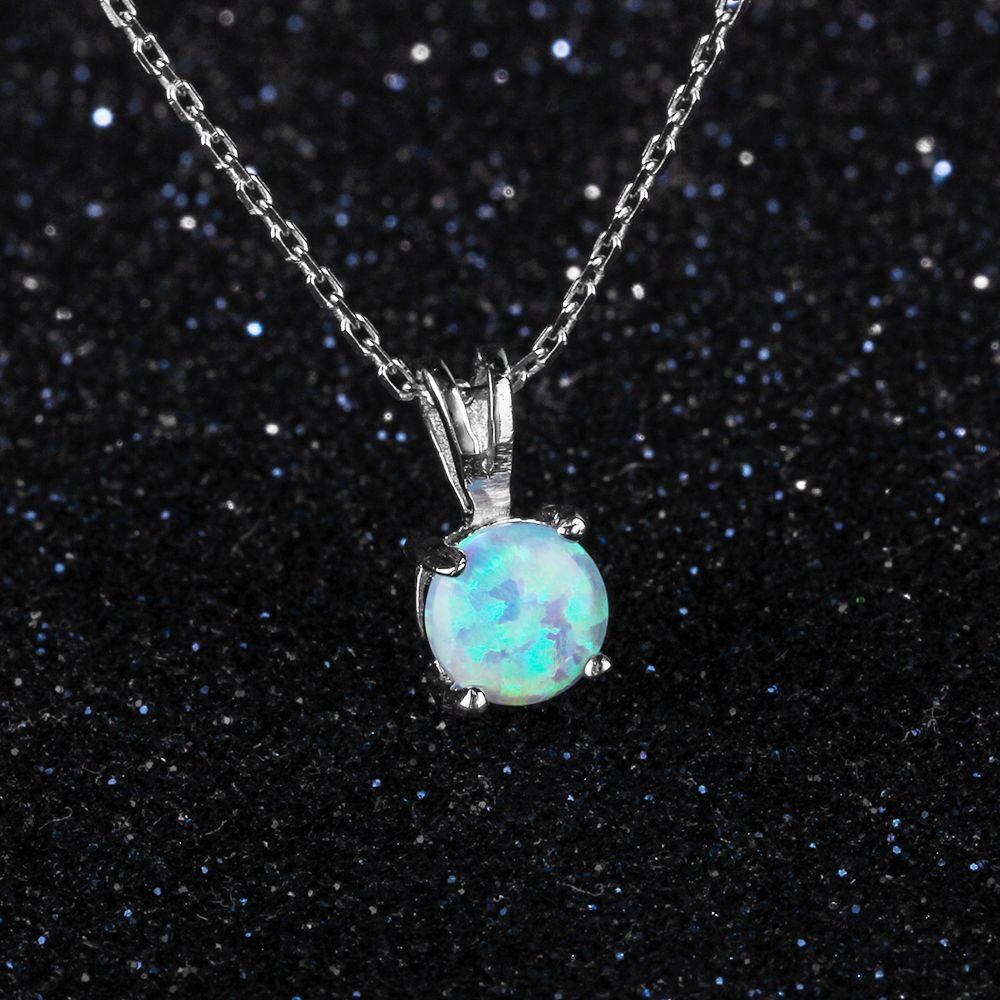 925 Sterling Silver Round Blue Opal Romantic Pendants Necklaces for Women, Trendy Jewelry Gift-Customized Jewel