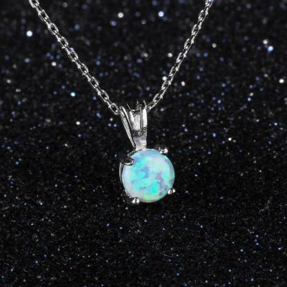 925 Sterling Silver Round Blue Opal Romantic Pendants Necklaces for Women, Trendy Jewelry Gift-Customized Jewel