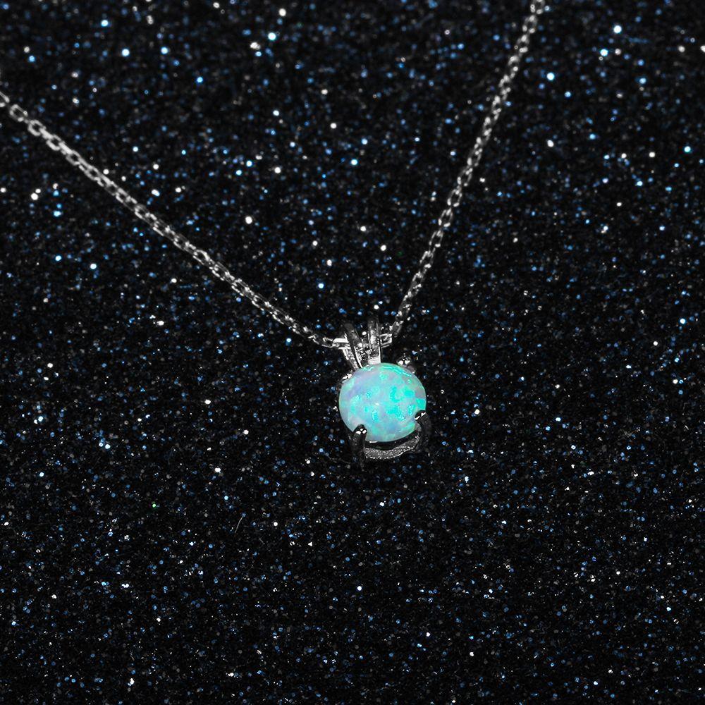 925 Sterling Silver Round Blue Opal Romantic Pendants Necklaces for Women, Trendy Jewelry Gift-Customized Jewel
