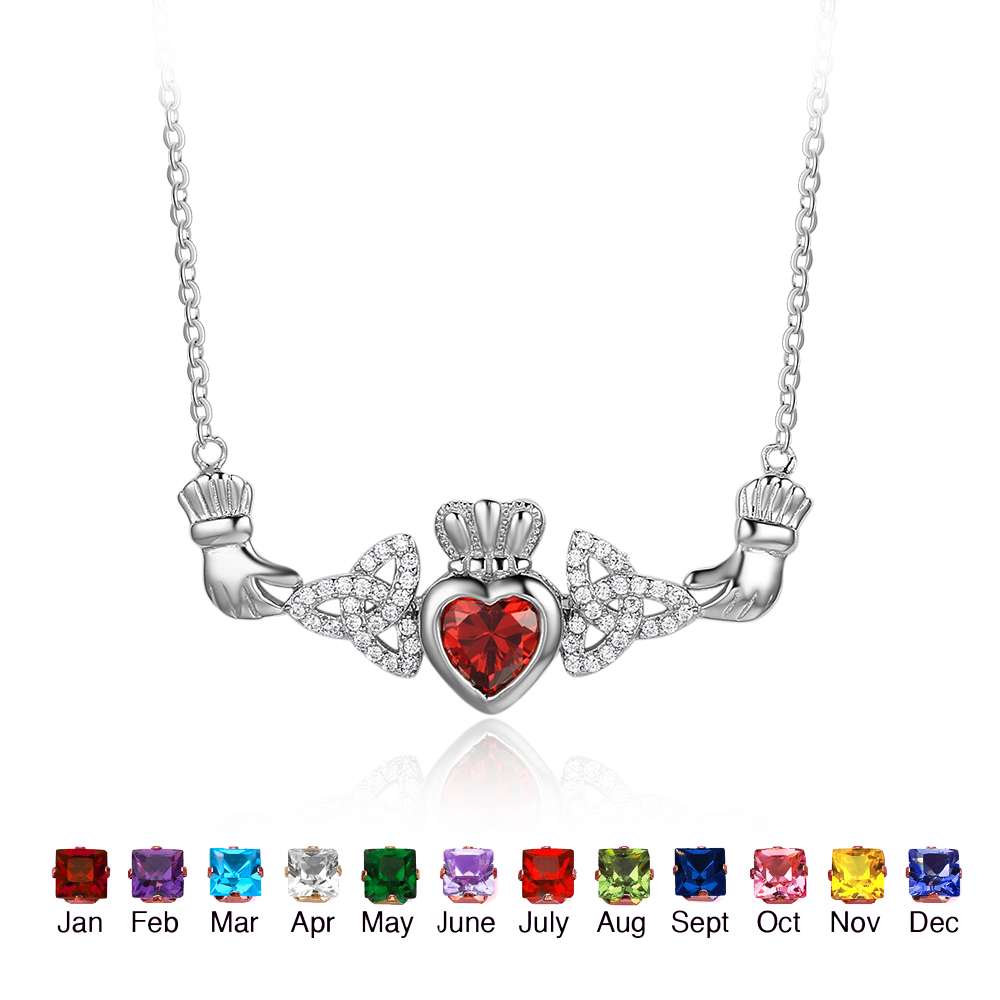 Hand Holding Heart Personalized Birthstone Necklace 925 Sterling Silver Necklaces & Pendants Gift For Her-Customized Jewel