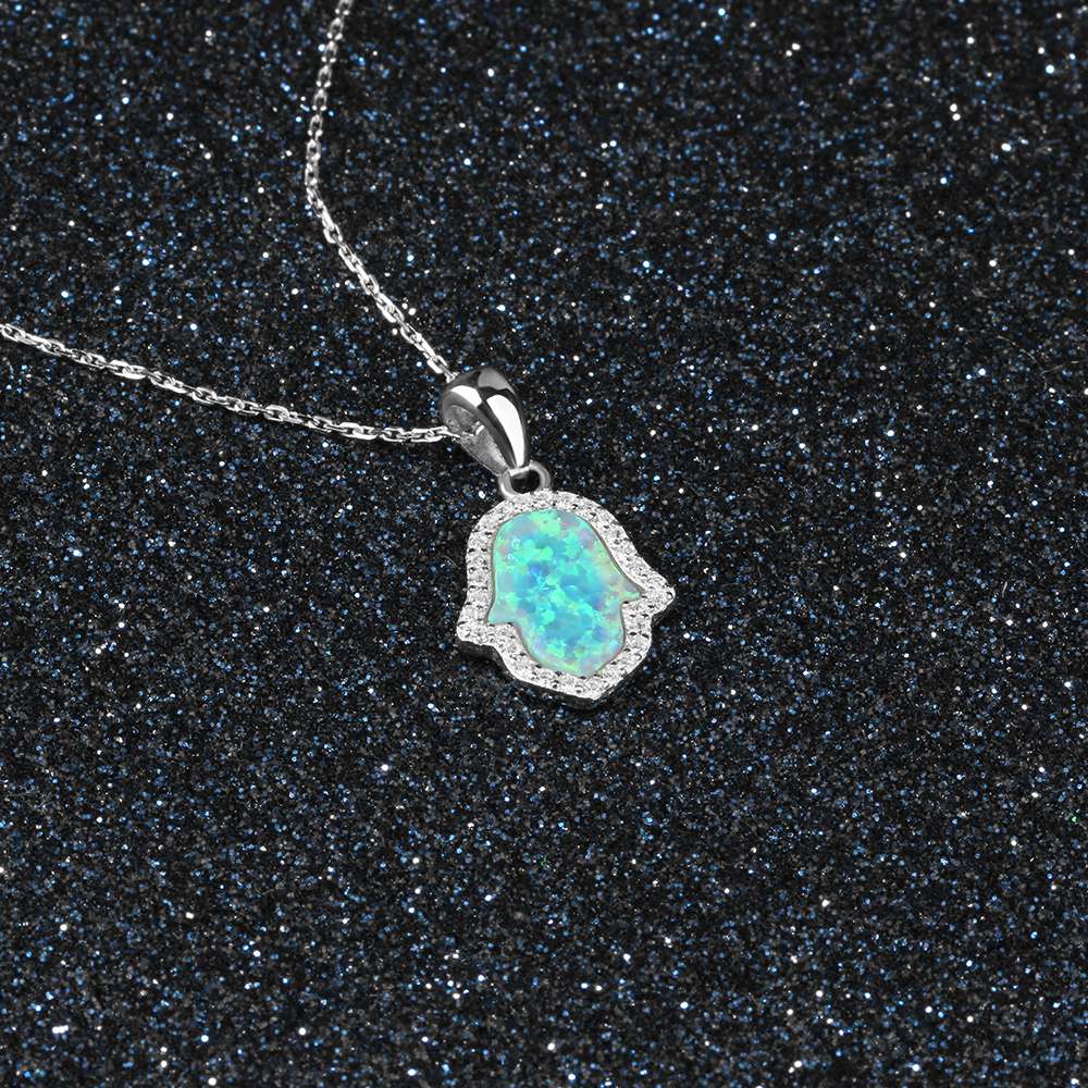 Hamasa Hand Shape Opal Stone Ocean Style Jewelry 925 Sterling Silver Necklace & Pendants Lucky Gift Amulet-Customized Jewel