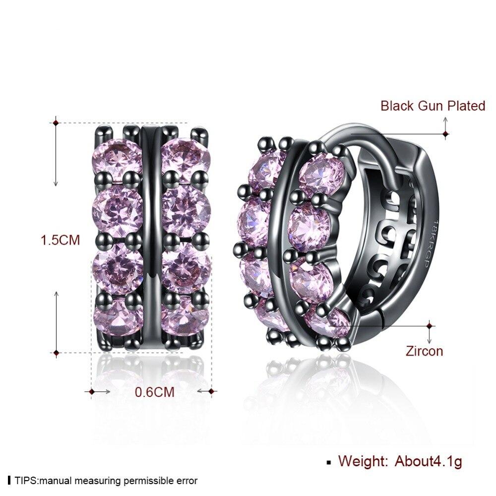 Fashion Double Row Black Gun Color Hoop Earrings with Pink Cubic Zirconia for Women, Party Gift Accessorise for Her-Customized Jewel