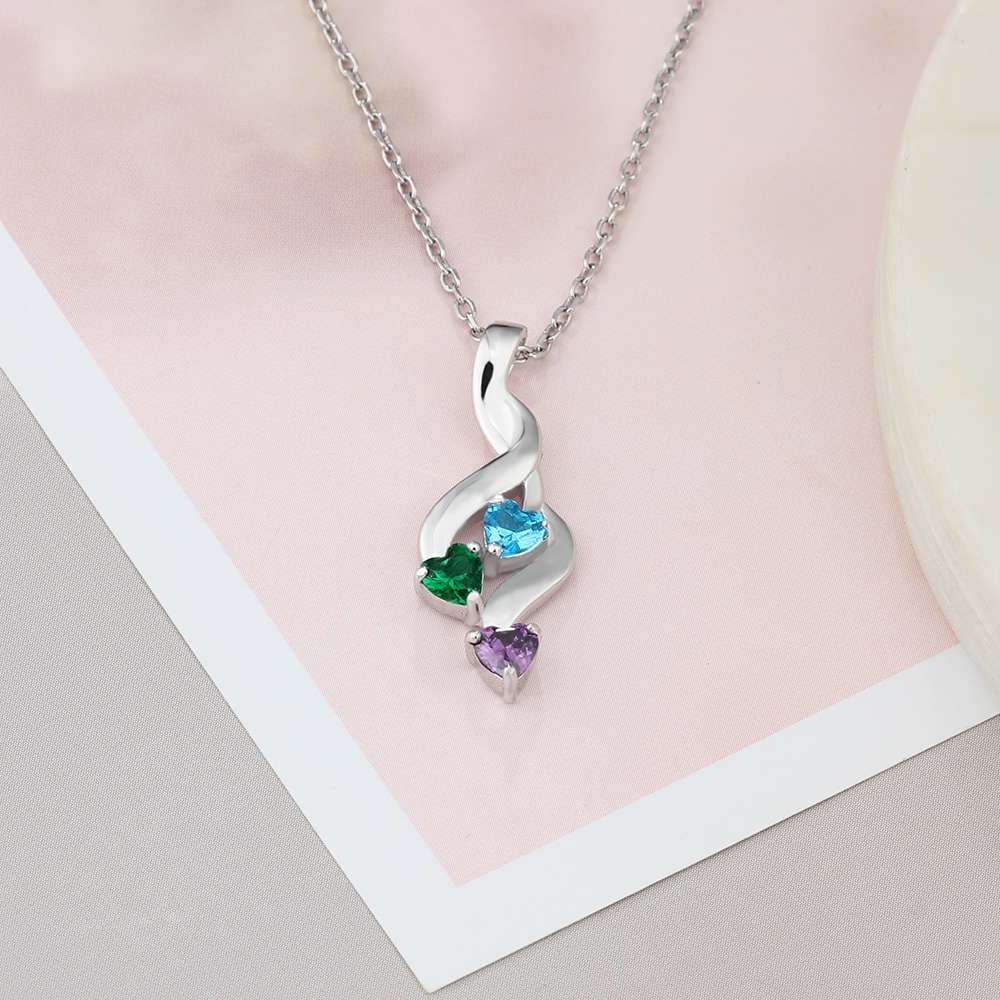 Personalized 3 Heart Birthstone Engrave Name Pendant Necklace-Customized Jewel