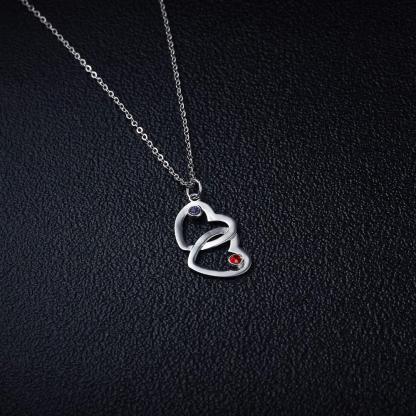 Personalized Women’s 925 Sterling Silver Name & Birthstone Necklace with Merging Hearts Pendant, Classic Fashion Jewelry for Girls-Customized Jewel