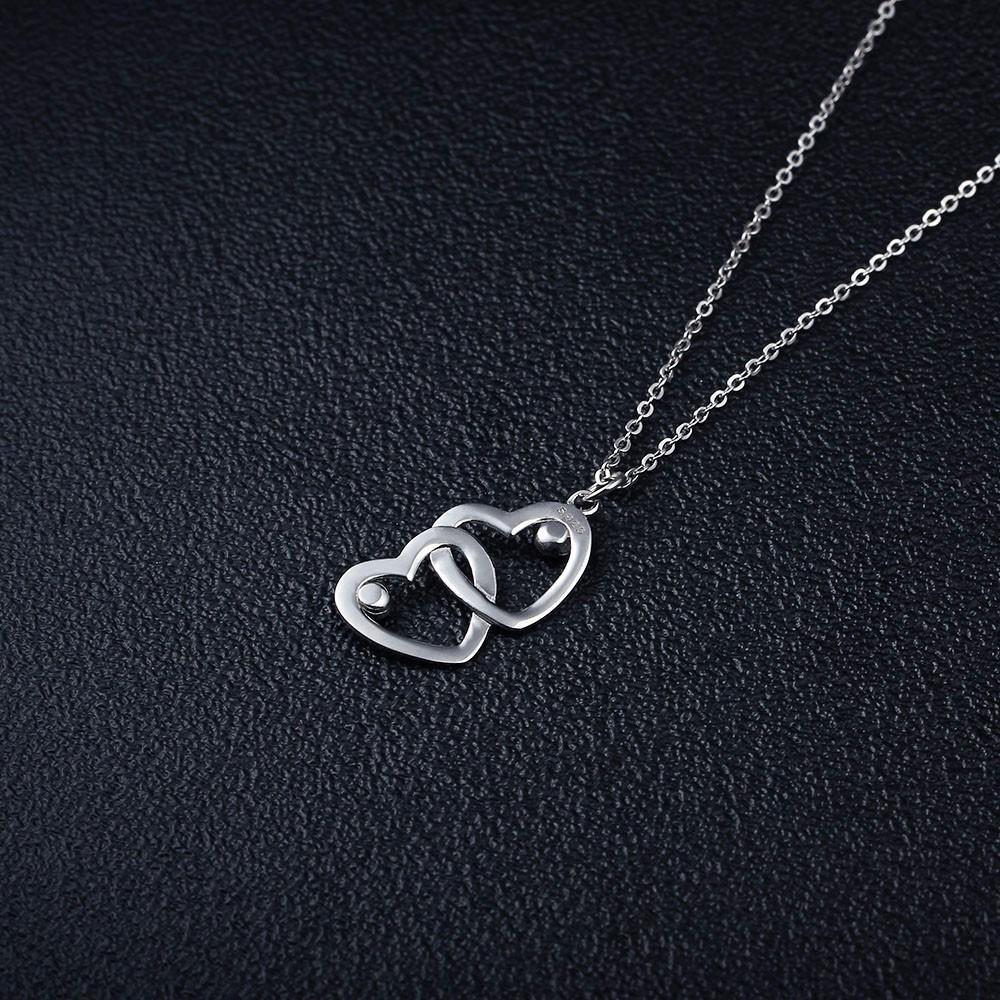 Personalized Women’s 925 Sterling Silver Name & Birthstone Necklace with Merging Hearts Pendant, Classic Fashion Jewelry for Girls-Customized Jewel