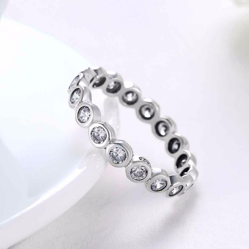 Crystal Beads Sterling Silver Ring - Bubble Detailing with Cubic Zirconia Stones - Classic Band rings-Customized Jewel