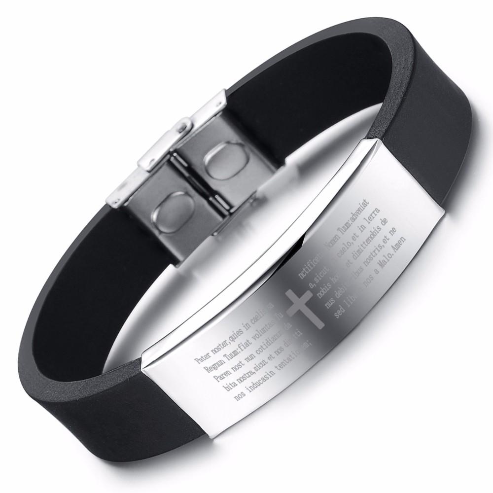 Scripture Pattern Silicone Stainless Steel Bracelets & Bangles Fashion Men's Bracelet Gift Ideas For Him-Customized Jewel