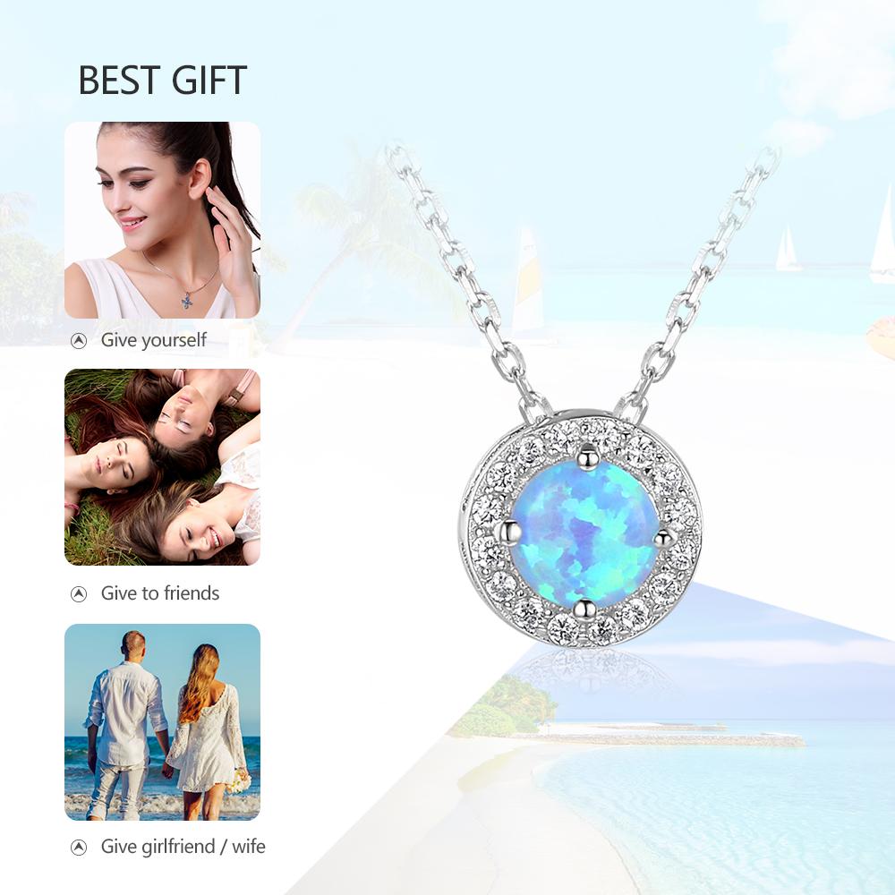 Genuine Sterling Silver Jewelry Necklace for Women with Elegant Round Opal Pendant-Customized Jewel