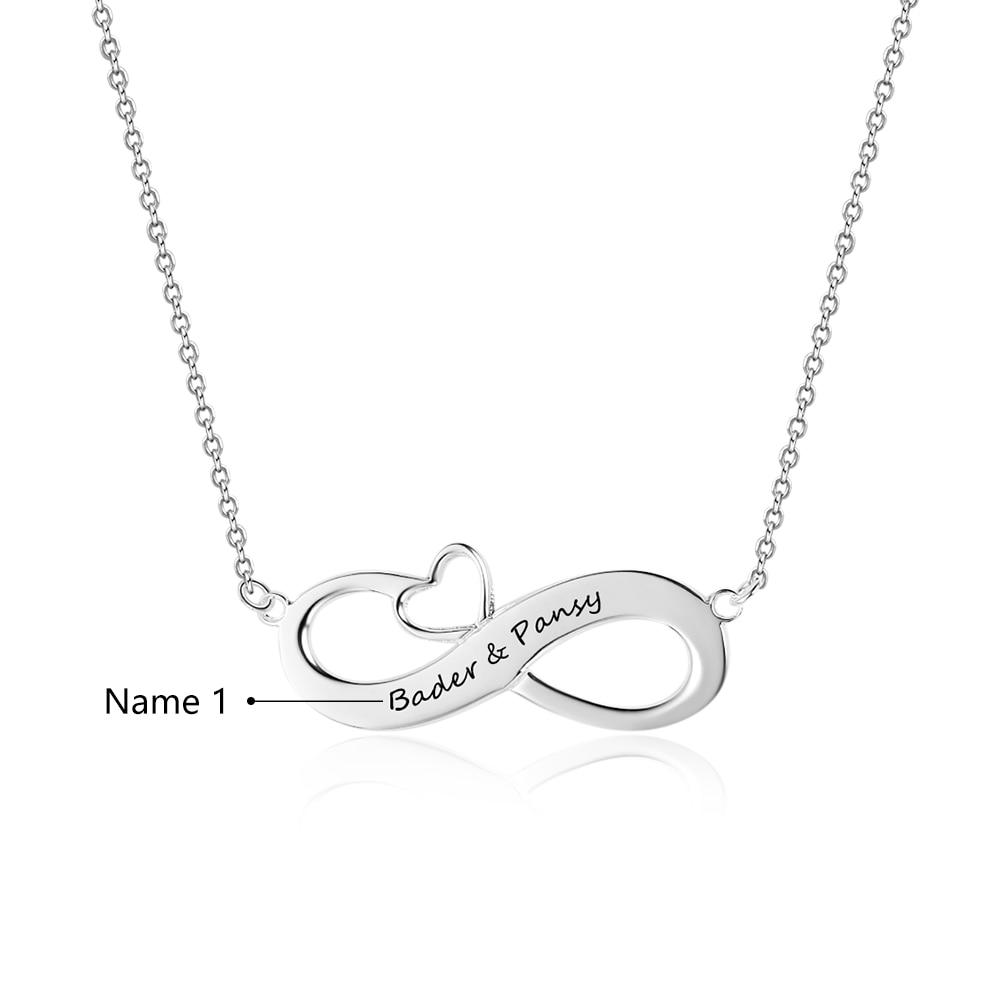 Personalized 925 Sterling Silver Necklace - Infinity Heart-Shaped Pendant - Custom Names - Christmas Gift-Customized Jewel