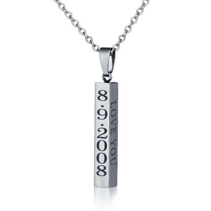Personalized Name Date Necklace - Engravable Vertical Bar Pendant - Unisex Stainless Steel Jewelry-Customized Jewel