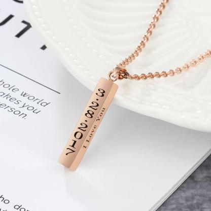 Personalized Name Date Necklace - Engravable Vertical Bar Pendant - Unisex Stainless Steel Jewelry-Customized Jewel
