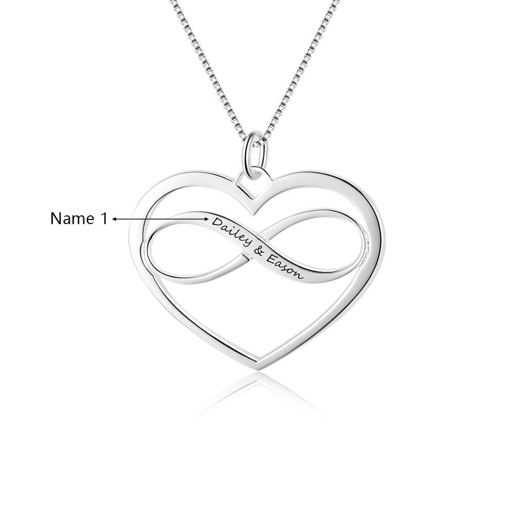 Personalized 925 Sterling Silver Necklaces - Heart & Infinity Pendant - Engraved Custom Names - Family Gift-Customized Jewel