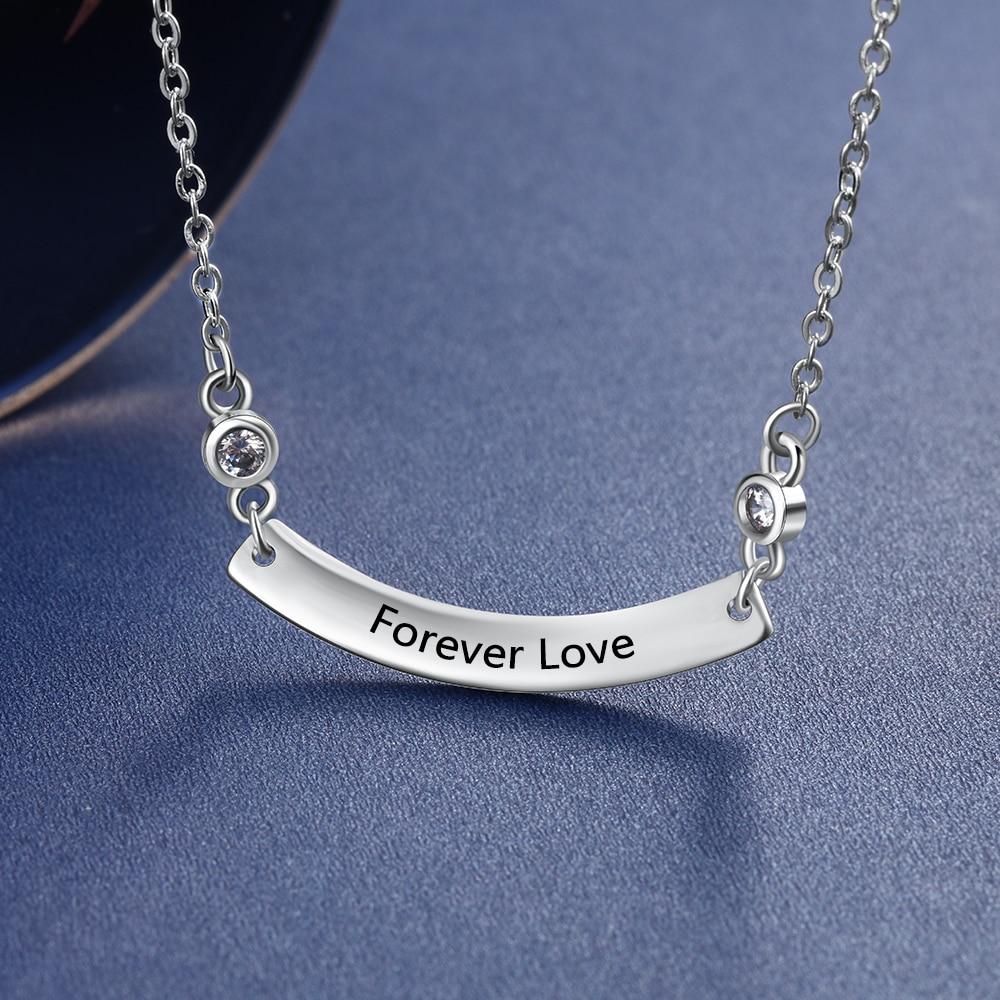Personalized Stainless Steel Necklace with Customized Engrave Curved Name Bar Pendant, Trendy Gift for Girls-Customized Jewel