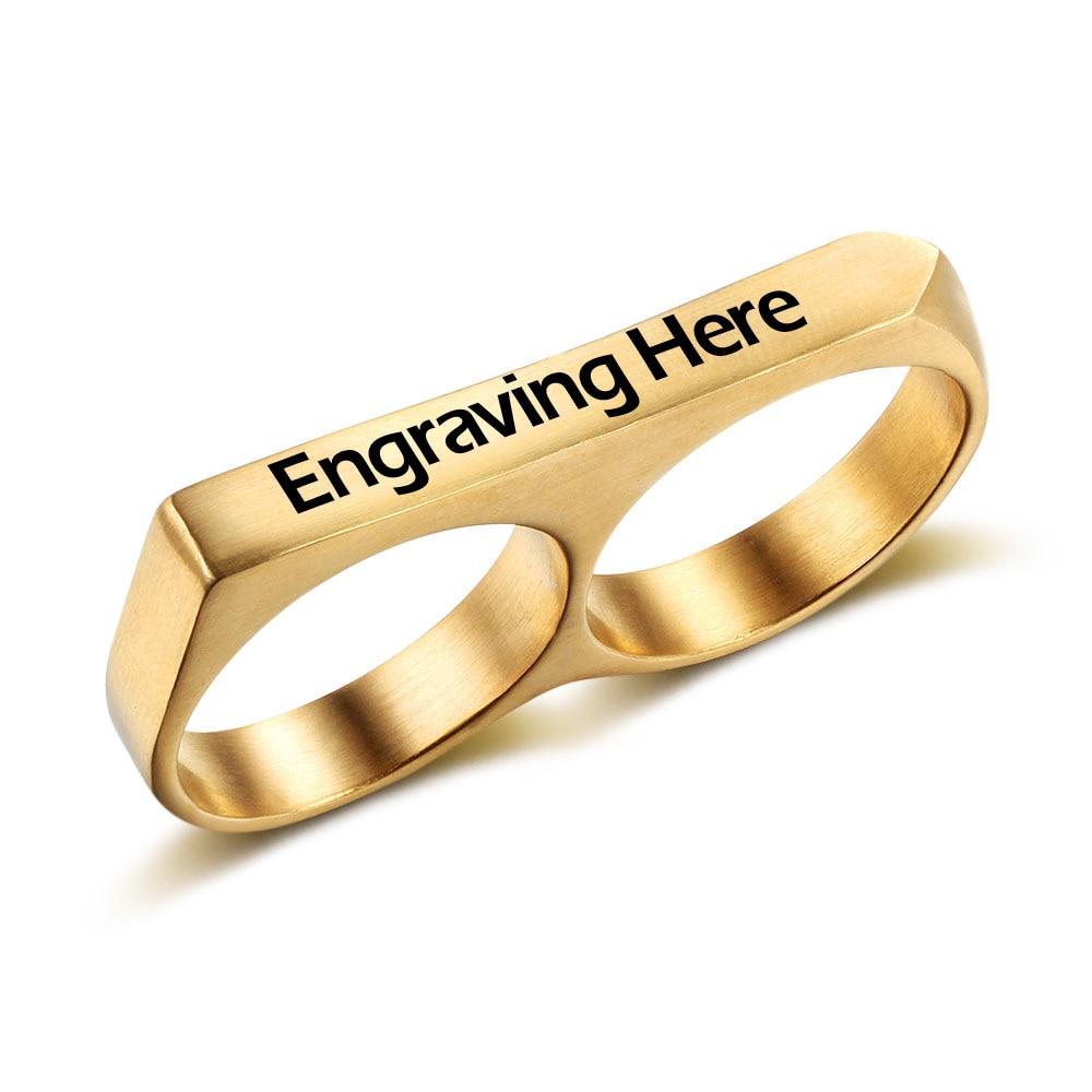 Personalized Stainless Steel Ring Fashion Design Two-finger Double Men's Party Ring Male Jewelry-Customized Jewel