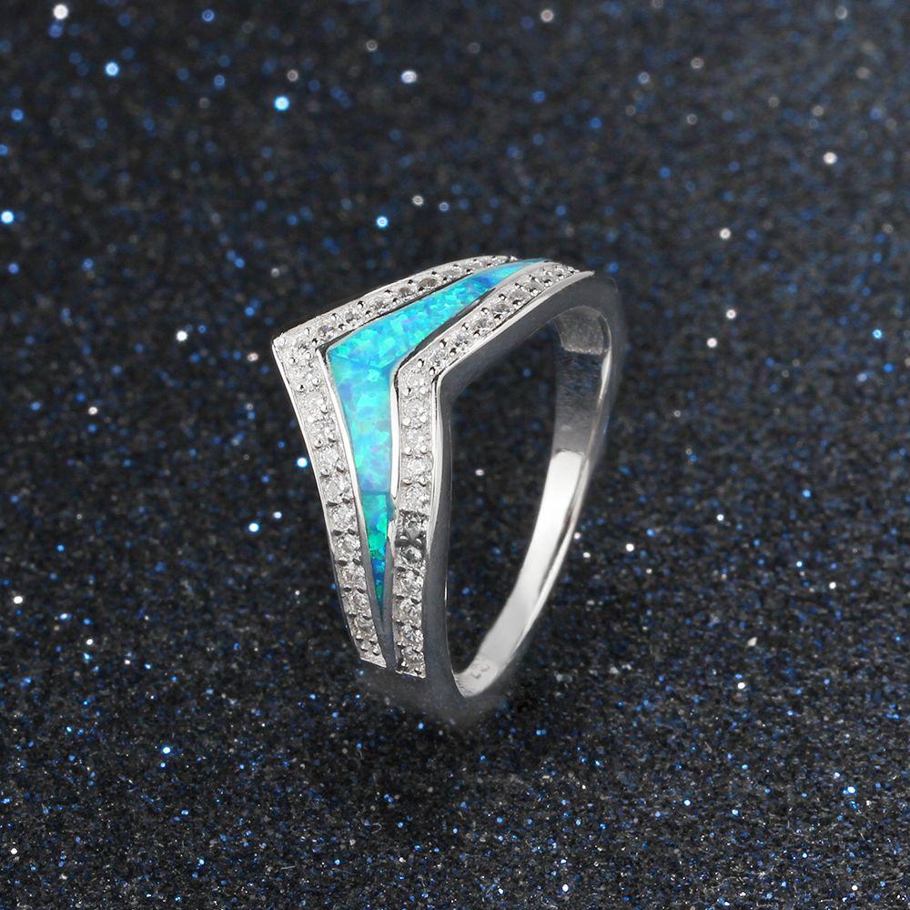 Trendy 925 Sterling Silver Blue Opal Stone & Cubic Zirconia Wedding Engagement Ring Gift Ideas For Women-Customized Jewel