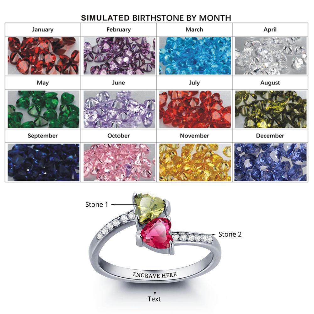 Personalized 925 Sterling Silver Promise Ring, Customize Cubic Zirconia Heart Birthstone & Engrave Name-Customized Jewel