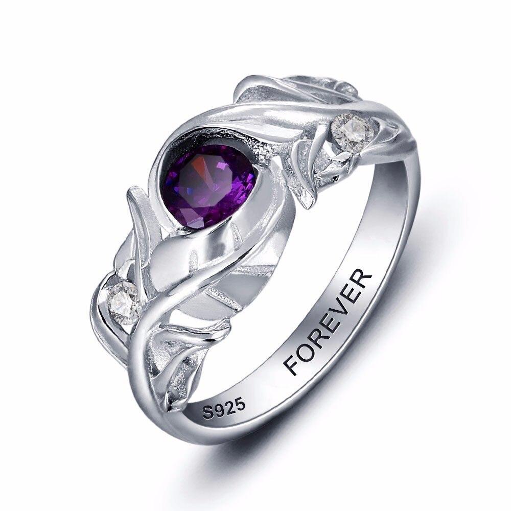 Personalized 925 Sterling Silver Leaf Rings for Women – Engraved Name – Custom Birthstone – Trendy Jewelry with Free Gift Box-Customized Jewel