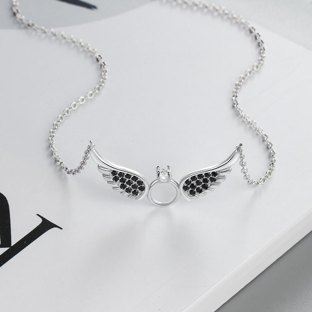 925 Sterling Silver Women Fashion Jewelry Necklace with Black CZ Wing Pendants, Perfect Jewelry Gift for Girls-Customized Jewel