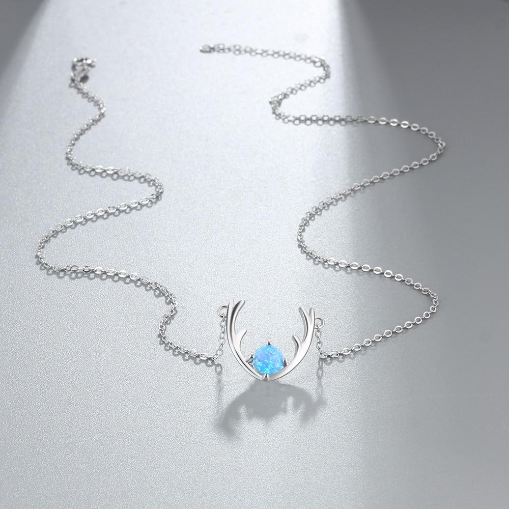 Women’s 925 Sterling Silver Necklace & Deer Head Design Pendant with Blue Opal, Trendy Party Jewelry-Customized Jewel